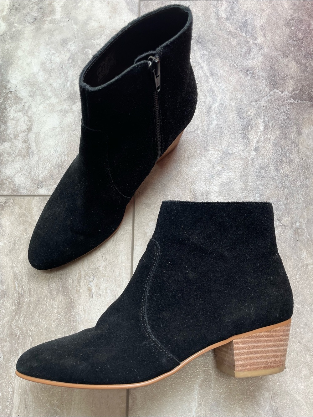 Soludos Black Suede Ankle Booties with Stacked Wood Heel
